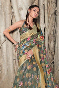 Linen Saree Pewter Grey Zari Woven Linen Saree saree online