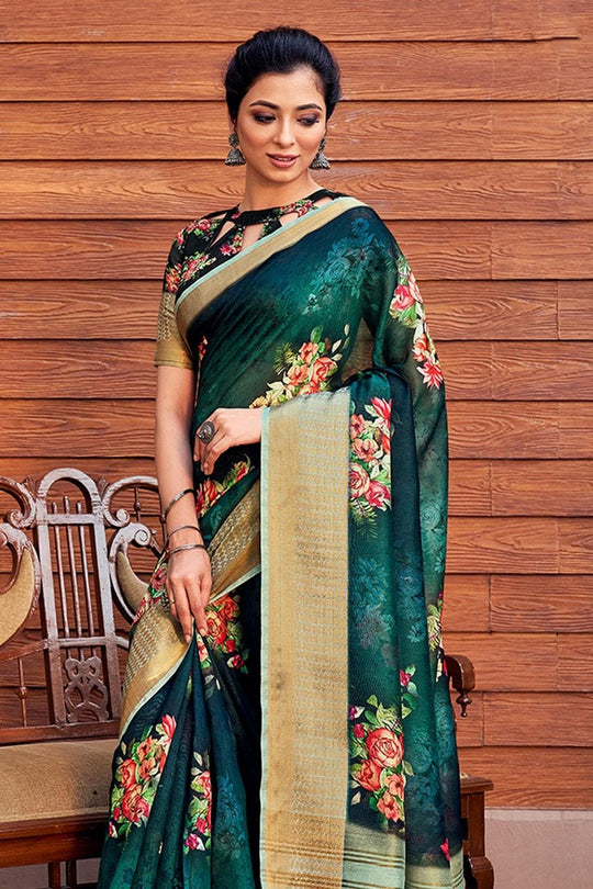 Pine Green Linen Blend Saree