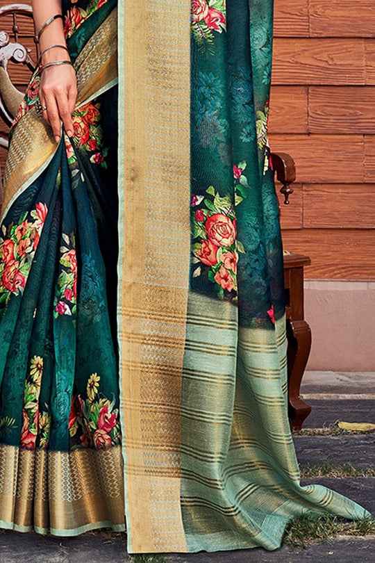 Pine Green Linen Blend Saree