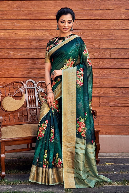 Pine Green Linen Blend Saree