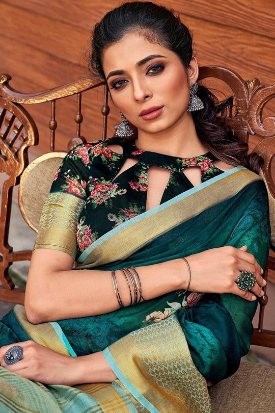 Pine Green Linen Blend Saree