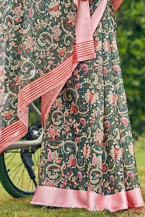 Linen Saree Pine Green Linen Saree saree online