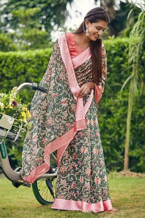 Linen Saree Pine Green Linen Saree saree online