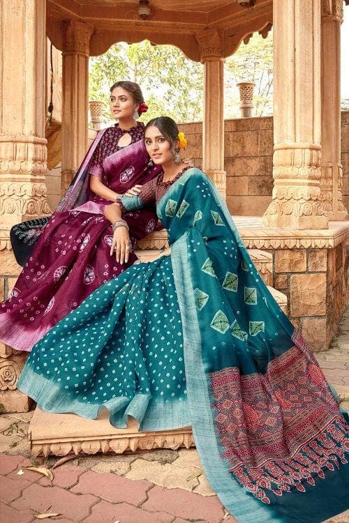 Linen Saree Pine Green Printed Linen Saree saree online