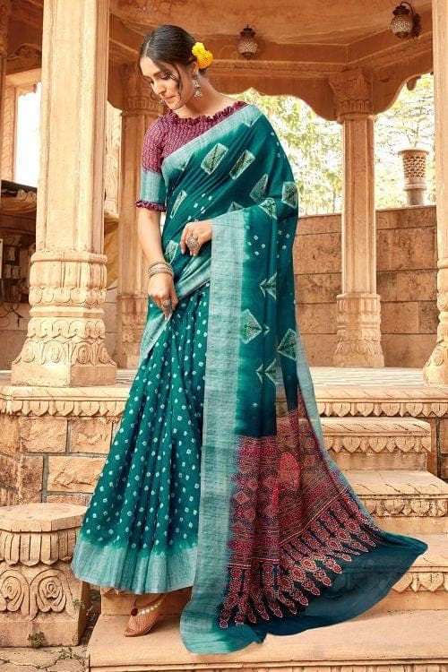 Linen Saree Pine Green Printed Linen Saree saree online