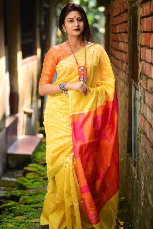 Pineapple Yellow Linen Blend Saree