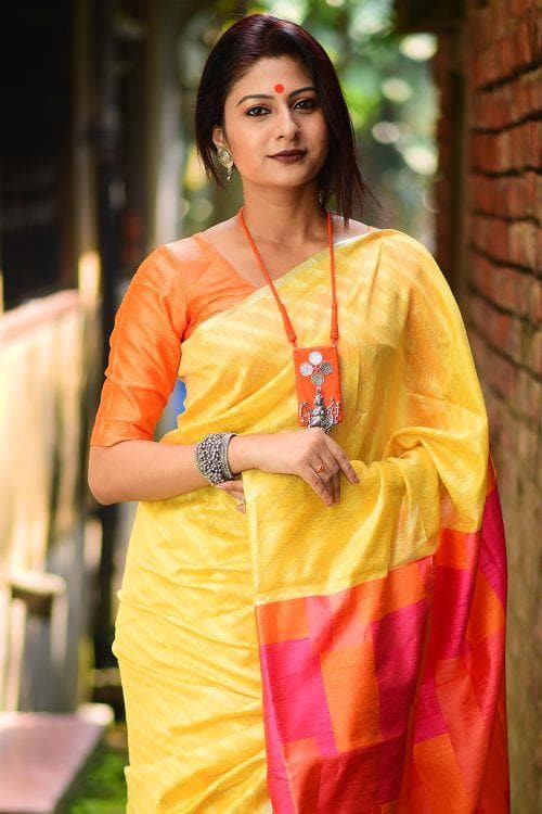 Pineapple Yellow Linen Blend Saree
