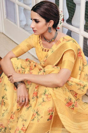 Pineapple Yellow Linen Blend Saree