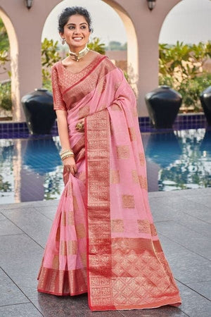 Pink Linen Blend Saree