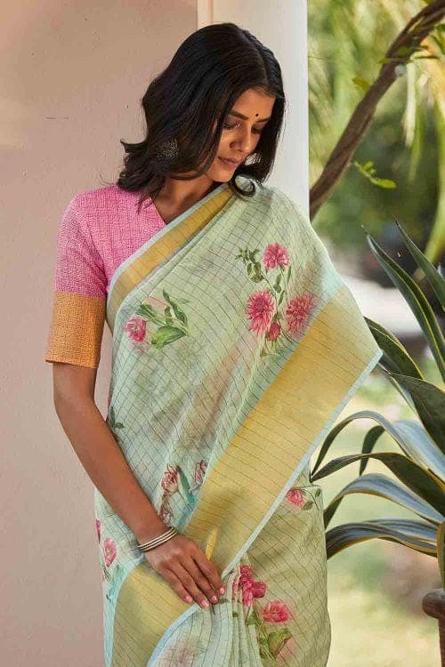 Linen Saree Pistachio Green Linen Saree saree online