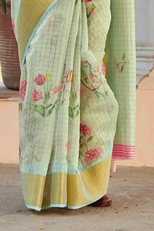 Linen Saree Pistachio Green Linen Saree saree online