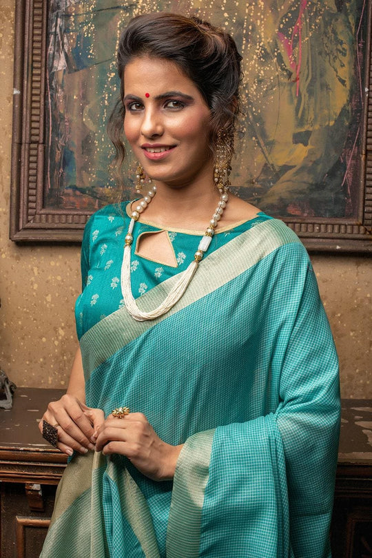 Pool Blue Linen Blend Saree