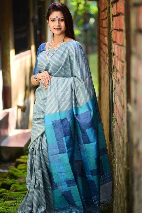 Powder Blue Linen Blend Saree
