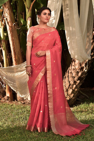 Punch Pink Linen Blend Saree