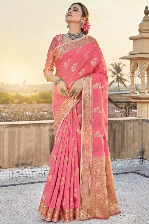 Linen Saree Punch Pink Linen Saree saree online