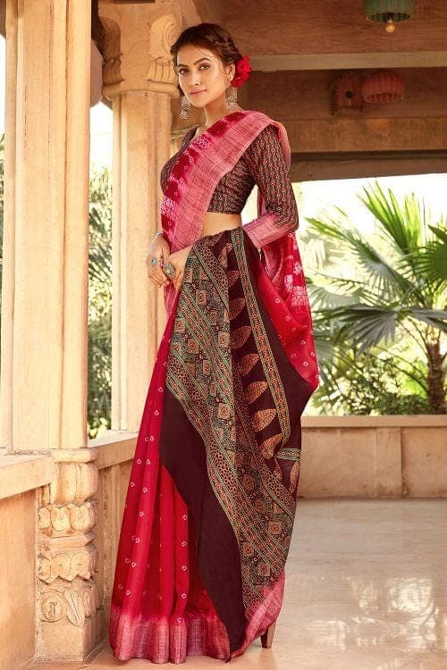 Linen Saree Raspberry Red Printed Linen Saree saree online