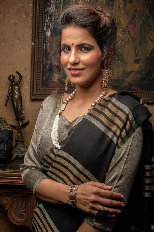 Raven Black Linen Blend Saree