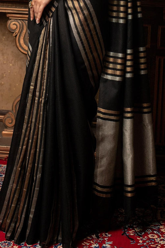 Raven Black Linen Blend Saree
