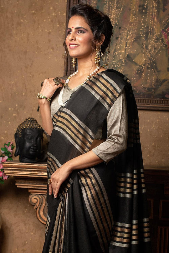 Raven Black Linen Blend Saree