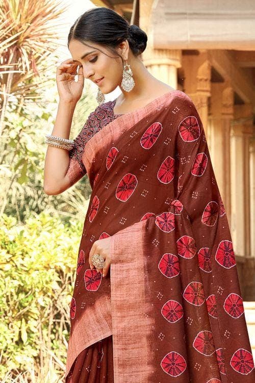 Linen Saree Red Printed Linen Saree saree online