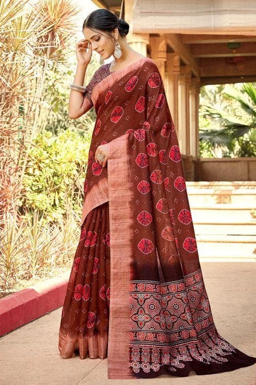 Linen Saree Red Printed Linen Saree saree online