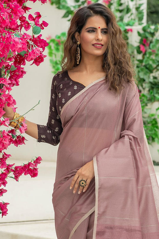 Rosy Brown Linen Blend Saree