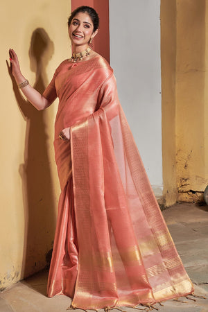 pink linen saree