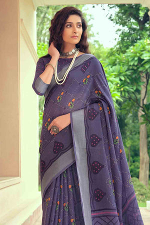 Royal Purple Linen Blend Saree
