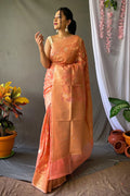 orange linen saree