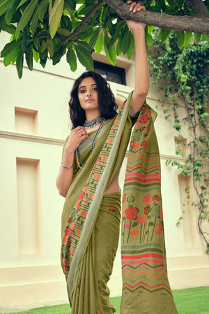 Sage Green Linen Blend Saree