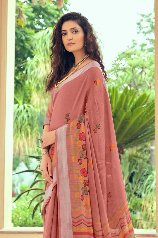 pink linen saree
