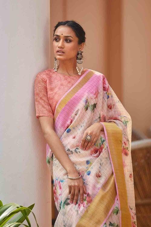 Linen Saree Salt White Linen Saree saree online