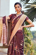 Sangria Red Linen Blend Saree