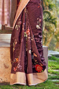 Sangria Red Linen Blend Saree
