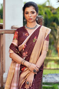 Sangria Red Linen Blend Saree