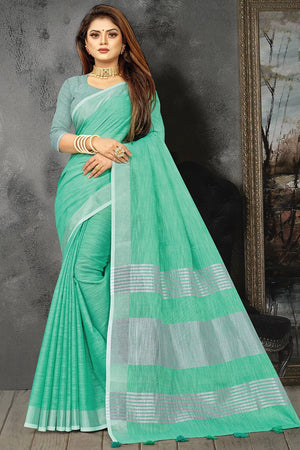 Sea Green Linen Blend Saree