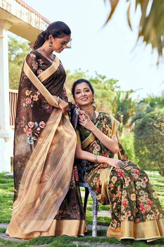 Seawood Green Linen Blend Saree