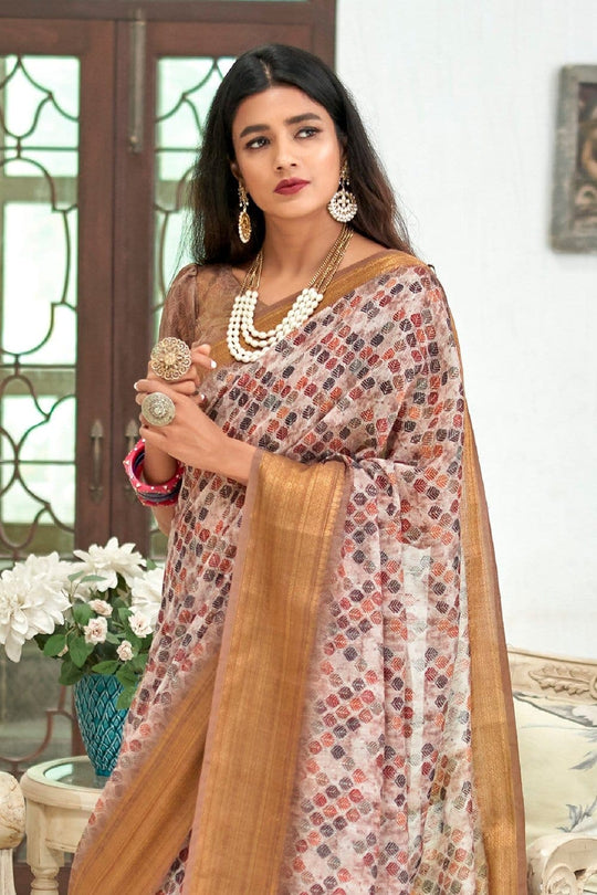 Linen Saree Shades Of Brown Digital Printed Linen Saree saree online