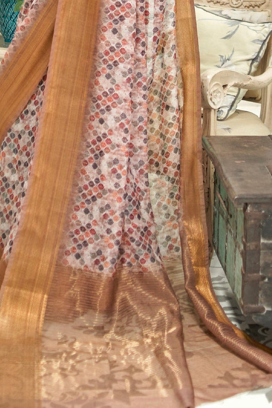 Linen Saree Shades Of Brown Digital Printed Linen Saree saree online