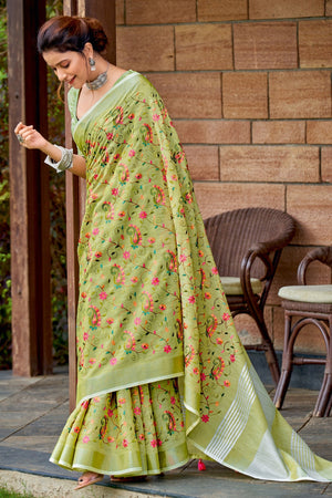Sheen Green Linen Blend Saree