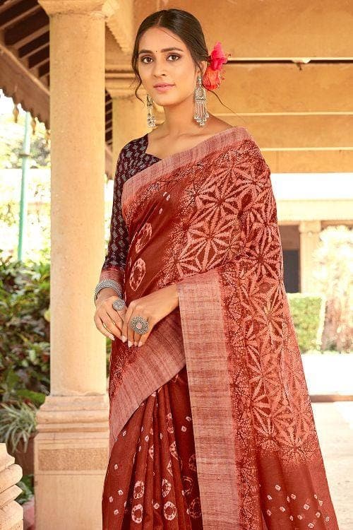 Linen Saree Sienna Brown Printed Linen Saree saree online