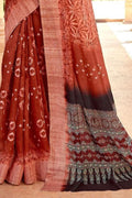 Linen Saree Sienna Brown Printed Linen Saree saree online