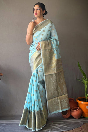 Sky Blue Linen Saree
