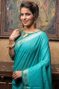 Sky Blue Plain Linen Blend Saree