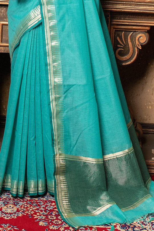 Sky Blue Plain Linen Blend Saree