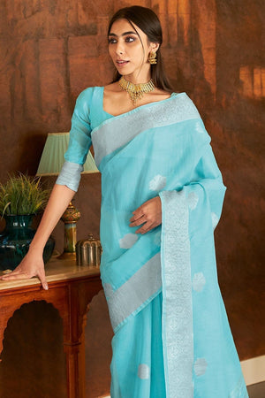 Skye Blue Linen Blend Saree