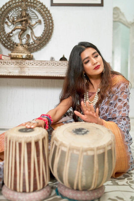 Linen Saree Smokey Grey Digital Printed Linen Saree saree online