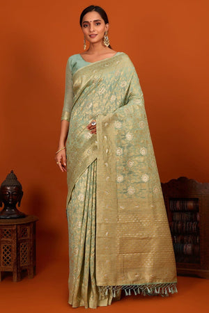 Soft Cyan Blue Linen Blend Saree