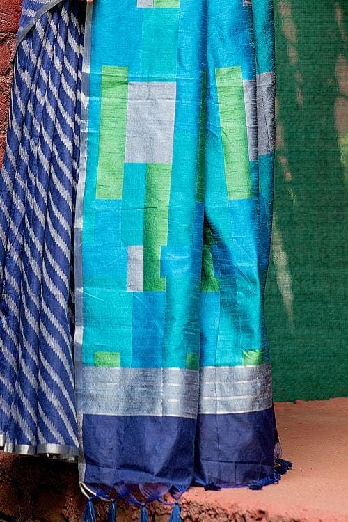Space Blue Linen Blend Saree