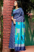 Space Blue Linen Blend Saree